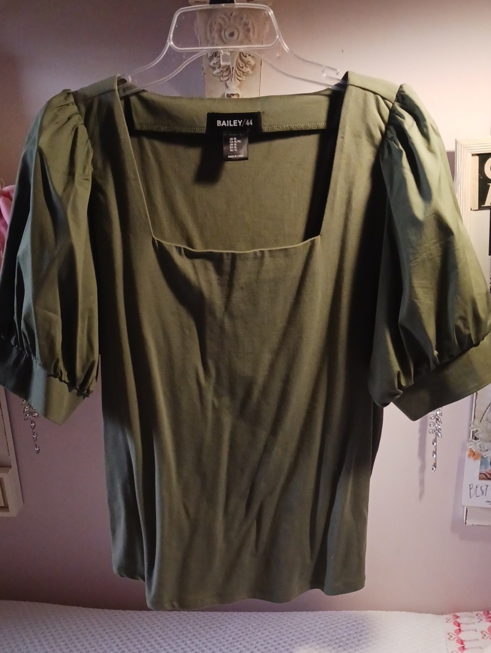 Gorgeous! Bailey 44 Olive Green Square Neck Puff Sleeve Top XL ⚜️